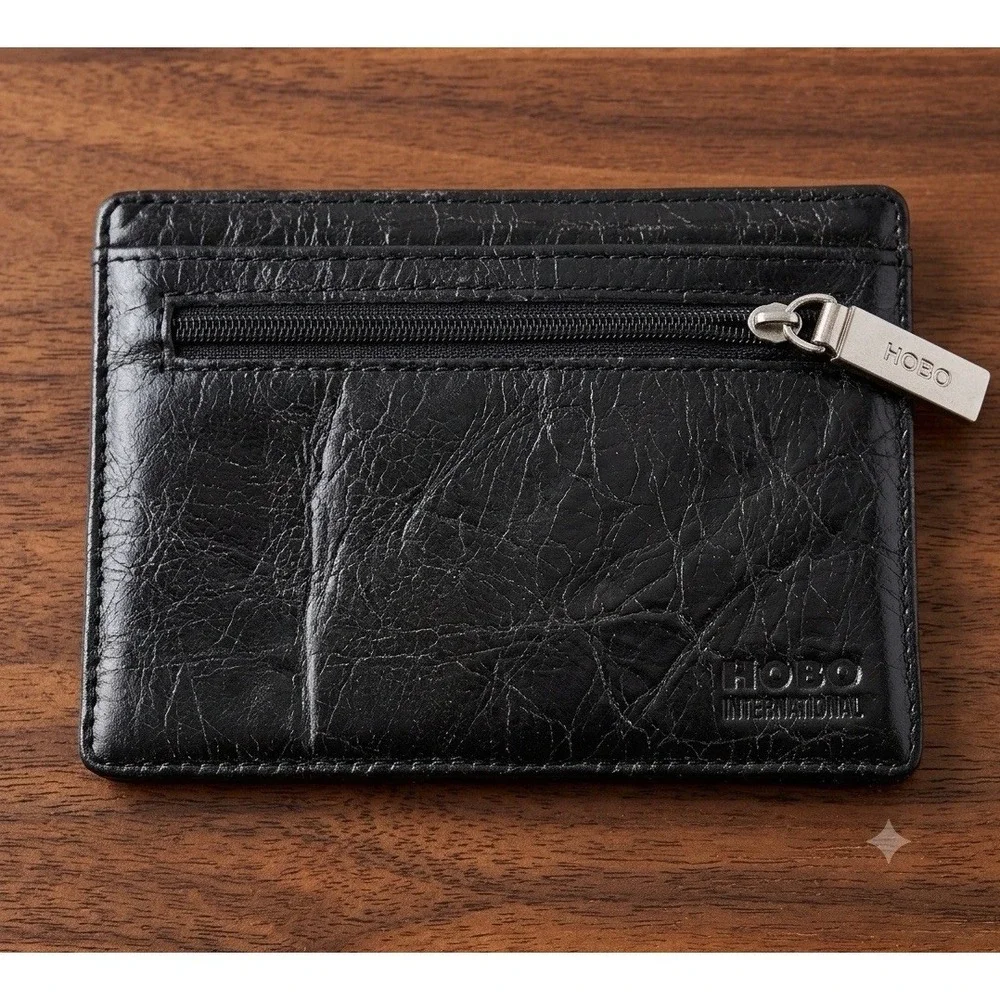 HOBO Euro Slide Leather Credit Card, ID Holder & Change Wallet - Black EUC